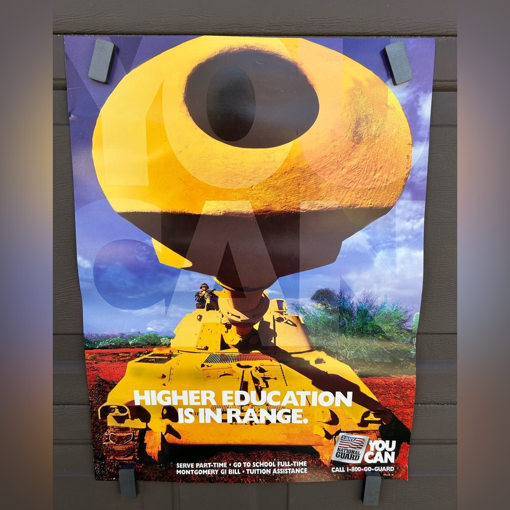 Rare Original Army National Guard Recruitment 18x24 Poster “Higher Education”